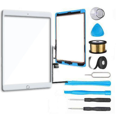 iPad 7 | iPad 8 10.2" (7th Gen 2019 | 8th Gen 2020) Screen Replacement Glass Touch Digitizer Repair Kit w/ HOME BUTTON (for Silver) - White / Silver