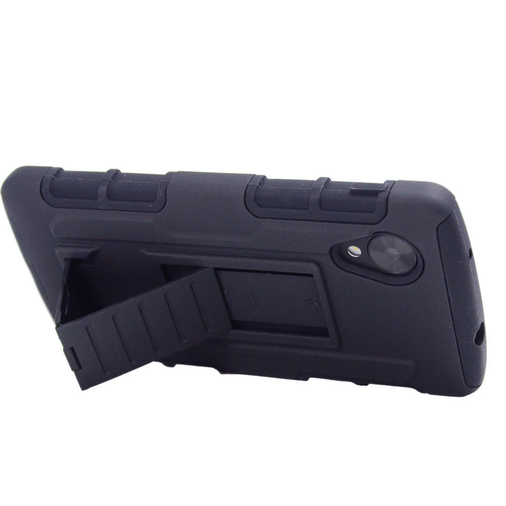 Black Rugged Armor Protective Hard Case Cover+Stand - Nexus 4