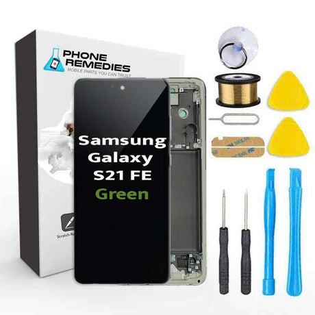Samsung Galaxy S21 FE 5G Screen Replacement LCD with FRAME Repair Kit SM-G990 - Olive Green